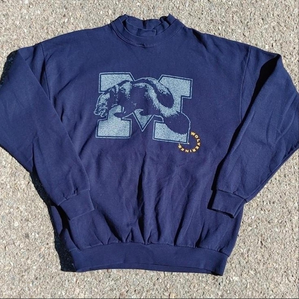 VTG 1990s NCAA Michigan Wolverines Long Sleeve Double Crew Neckband Size (XL)